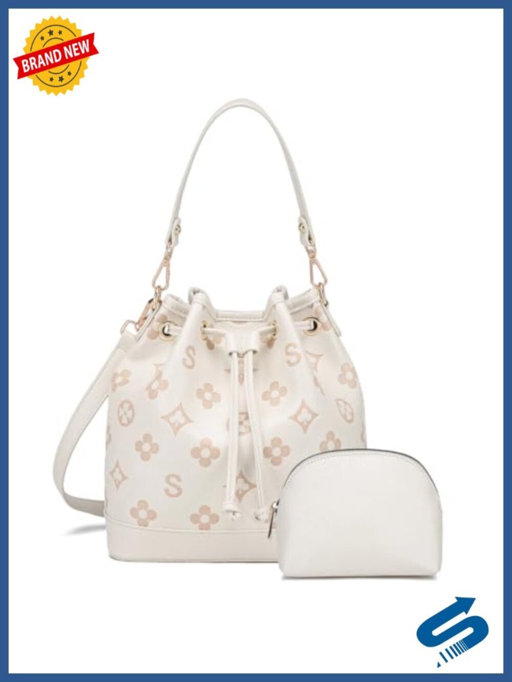 2-Piece Vegan Leather Bucket Bag Set with Crossbody Strap